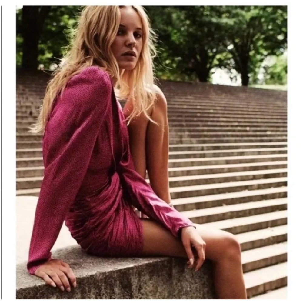 Zara pink and black polka dot long sleeve dress